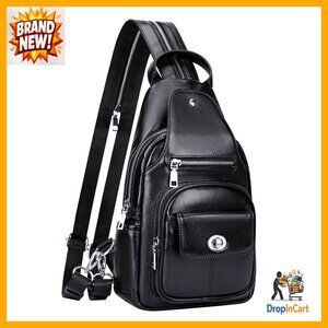 Genuine Leather Convertible Sling Backpack Crossbody Purse Daypack Adjustable